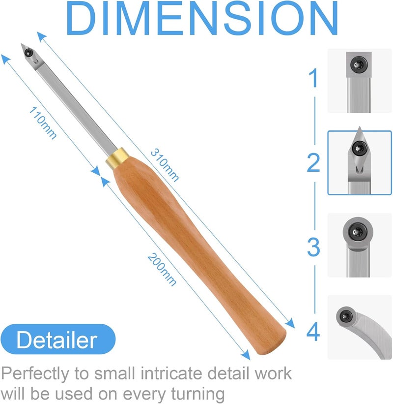 CDBP Wood Turning Tool Mini Size Detailer Carbide Tipped Lathe Chisel Tool Bar with Ci4 Diamond Replacement Carbide Insert Cutter for Wood Hobbyist or DIY or Carpenter - Image 2